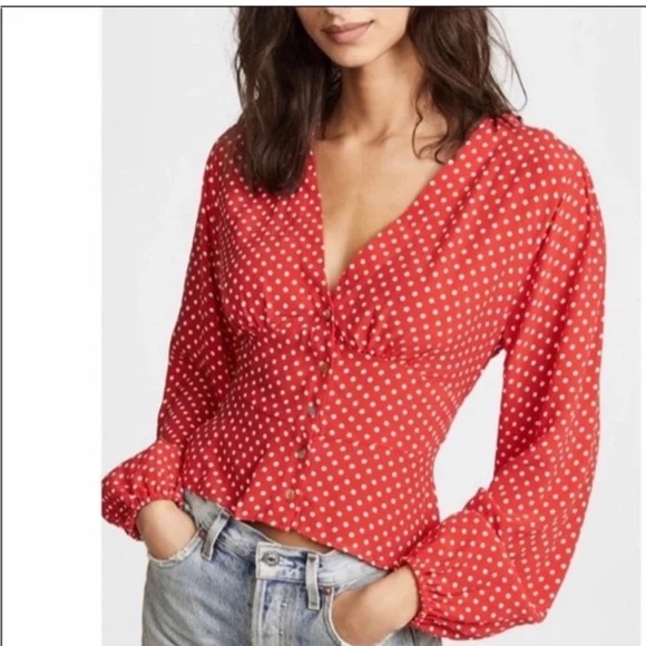 NWT Free People Love Street Polka Dot Blouse - Picture 2 of 9